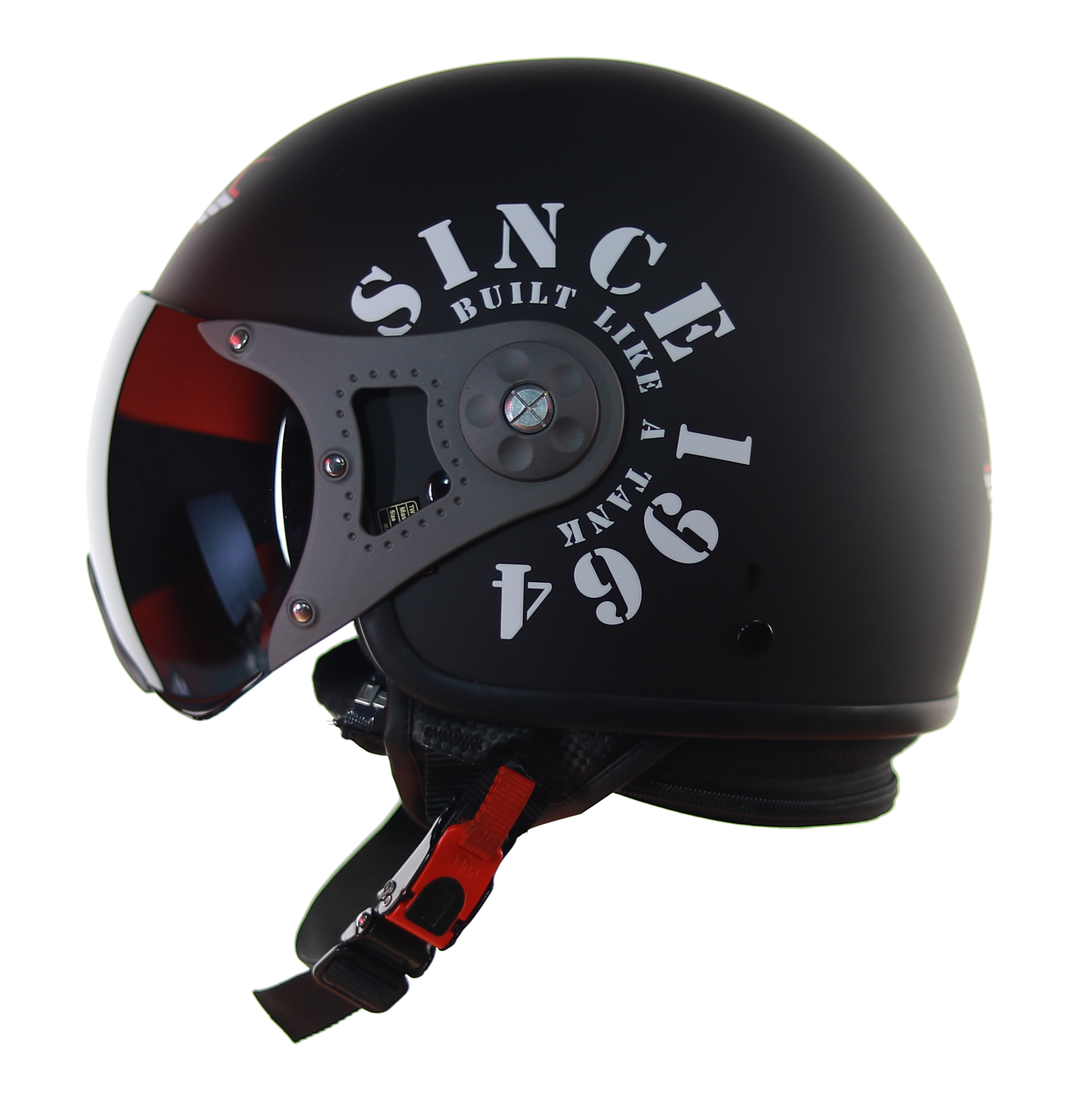 Steelbird SB-27 7Wings Tank Open Face Graphic Helmet (Matt Black Silver With Smoke Visor)